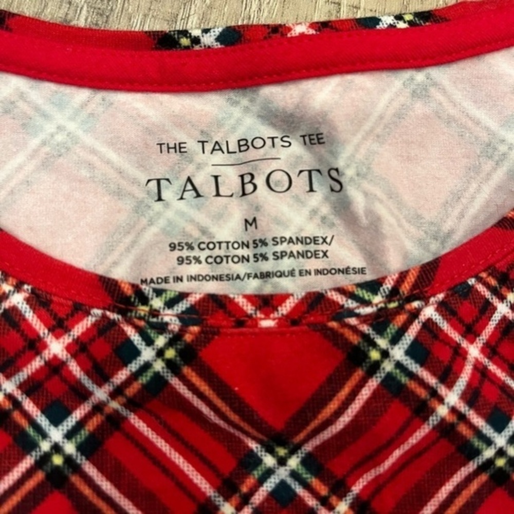 Talbots Tee Long Sleeve Medium Christmas Plaid NWOT - Picture 6 of 9